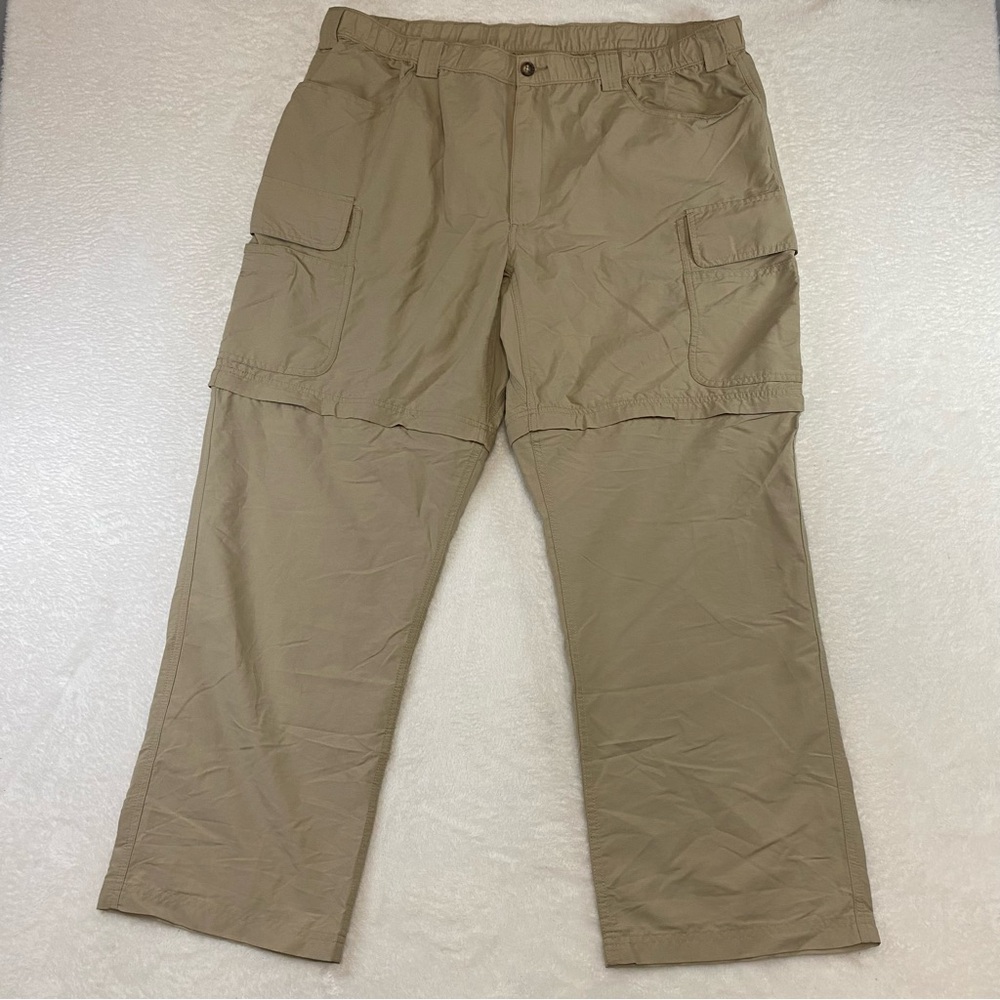 Duluth Pants Mens 2XLx30 Beige No Fly Zone Convertible Nylon Outdoor Camp Cargo